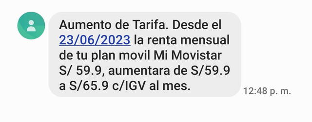 Movistar anuncia alza de tarifa vía SMS. Foto: difusión   