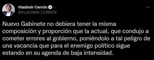 Cerrón: La vacancia sigue estando en la agenda del enemigo político