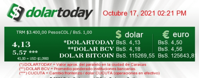 DolarToday hoy, domingo 17 de octubre, en Venezuela.