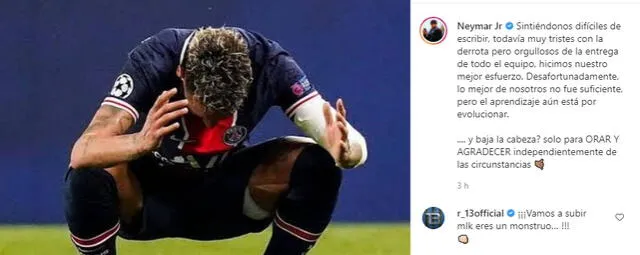 Neymar y su mensaje en instagram tras eliminación del PSG en la Champions League. Foto: Neymar/Instagram
