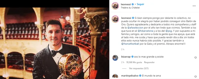 Post de Messi. Foto: captura Instagram