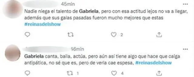 Usuarios denuncian favoritismo a Gabriela Herrera en Reinas del show. Foto: captura Twitter