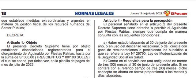  Según el Decreto Supremo publicado por el MEF, a los trabajadores del sector público les corresponde recibir S/300 de aguinaldo en el mes de julio. Foto: El Peruano<br><br>    
