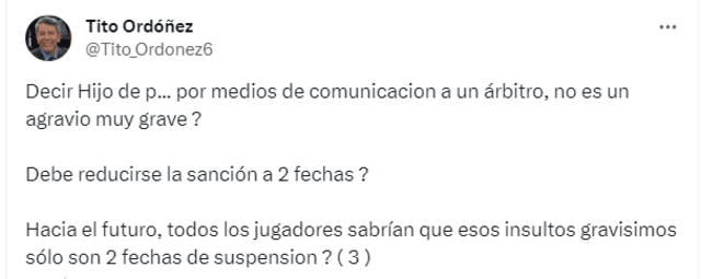 Publicación de Tito Ordóñez sobre el caso de Álex Valera. Foto: Tito Ordóñez/X   