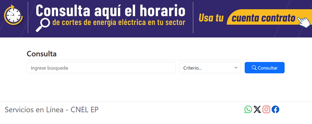  Nuevo horario de corte de luz en Ecuador. Foto: captura CNEL 