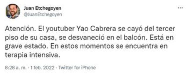 Lo que se sabe del accidente de Yao Cabrera