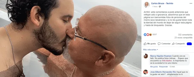 Carlos Bruce besa a otro hombre y escribe mensaje contra la homofobia