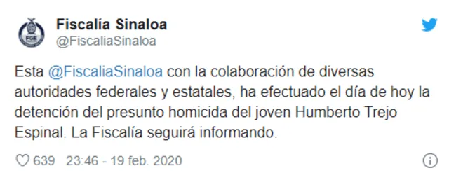 La Fiscalía de Sinaloa informa sobre la captura del responsable del crimen contra Humberto Trejo Espinal. (Foto: Captura)