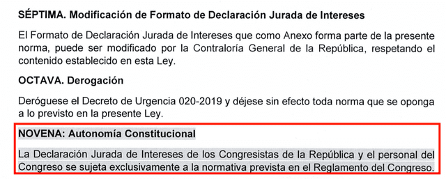 Texto sustitutorio sobre las declaraciones juradas de intereses.