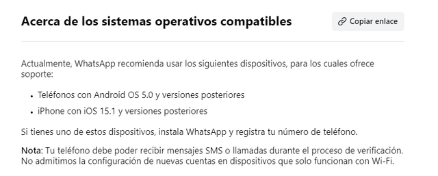 Desde finales el 2003, WhatsApp solo es compatible con Android 5.0 y versiones posteriores. Foto: Captura Desde finales el 2003, WhatsApp solo es compatible con Android 5.0 y versiones posteriores. Foto: Captura