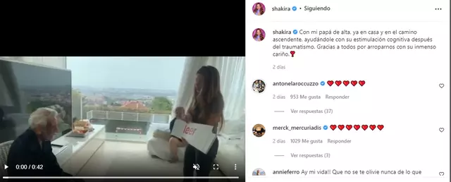 Fotocaptura del comentario de Antonela Roccuzzo en el video de Shakira. Foto: Instagram/Shakira