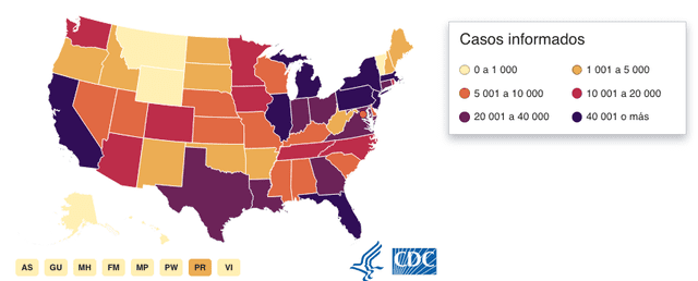 Mapa de coronavirus en EE. UU. Foto: Captura.