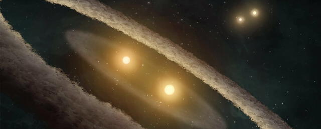 Dos sistemas de estrellas binarias orbitando entre sí. Foto: NASA / JPL-Caltech / UCLA
