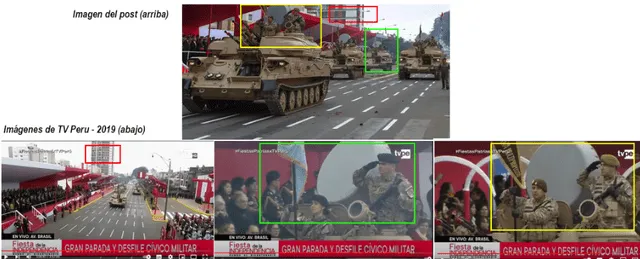  Comparación de detalles entre la imagen del viral y los fotogramas del video de 2019. Foto: capturas en Facebook y Youtube - TV Perú.   