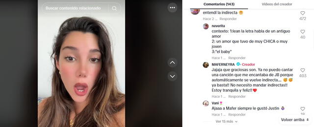  Mafer Neyra responde a usuarios que la siguen vinculando a Hugo García. Foto: TikTok   