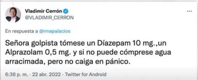Vladimir Cerrón responde a RMP vía Twitter. Foto: captura