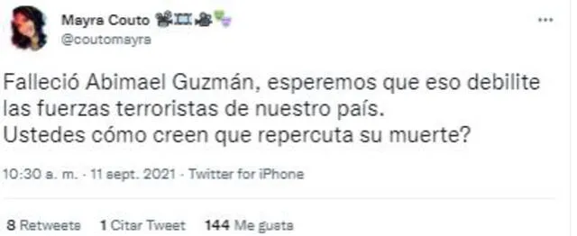 Mayra Couto Twitter Abimael Guzmán
