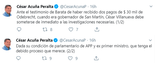 Tuits de César Acuña.