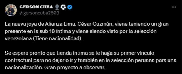 Información sobre el futuro de César Guzmán. Foto: X/@gersoncuba2603    