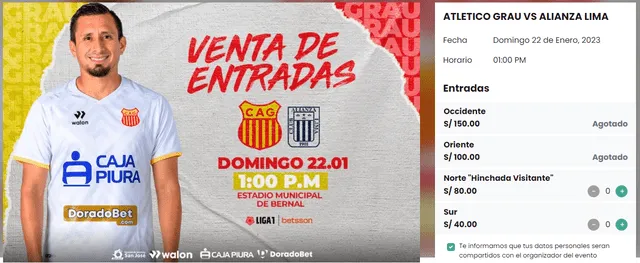 Precio de entradas para partido Grau vs. Alianza Lima. Foto: captura
