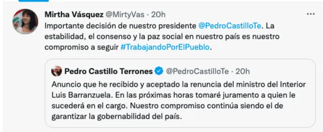 Twitter de Mirtha Vásquez