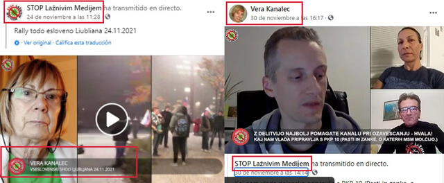 Ambas cuentas comparten contenidos. Foto: captura en Facebook / STOP Lažnivim Medijem.