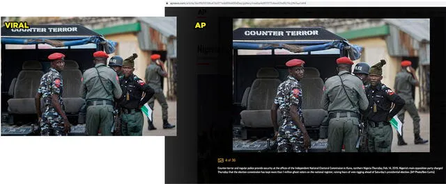 Comparación. Imágenes expuestas por el post viral y AP. Foto: composición.