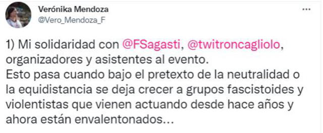 Mendoza aprovechó sus redes sociales para solidarizarse con Francisco Sagasti. Foto: captura de Twitter