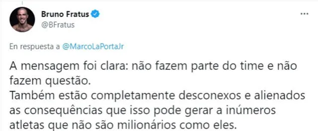 Fratus no dudó en criticar a los jugadores brasileños. Foto: captura de pantalla/Twitter