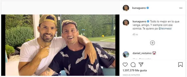 Sergio Agüero manda mensaje en Instagram a Lionel Messi