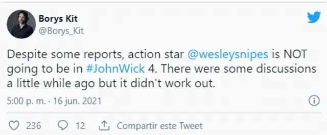 Kit desmiente el rumor acerca de Wesley Snipes. Foto: captura TW @Borys_Kit