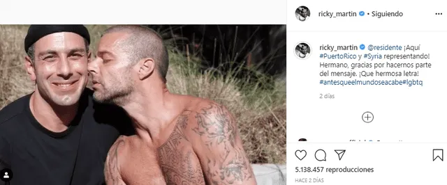 Ricky Martin agradece a Residente por el video Antes que el mundo se acabe donde aparece besando a Jwan Yosef.
