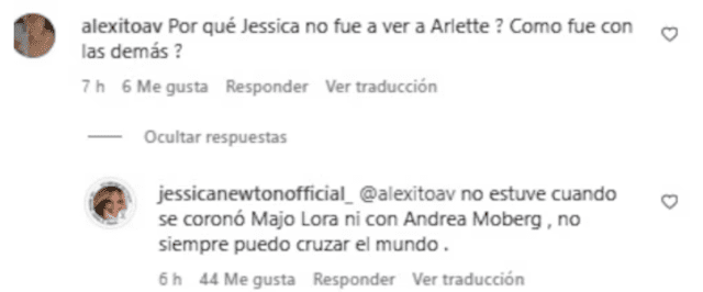 Jessica Newton responde a usuario que la cuestionó por su ausencia en la final del Miss Grand International   