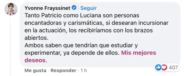 “Tanto Patricio como Luciana son personas encantadoras y carismáticas", dijo Yvonne Frayssinet. Foto: Composición / Instagram