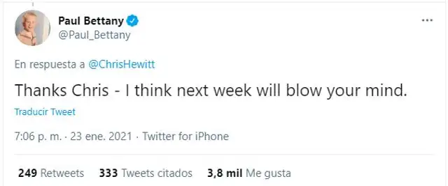 Paul Bettany adelantó lo que se verá en el próximo capítulo de WandaVision. Foto: captura Twitter de@Paul_Bettany