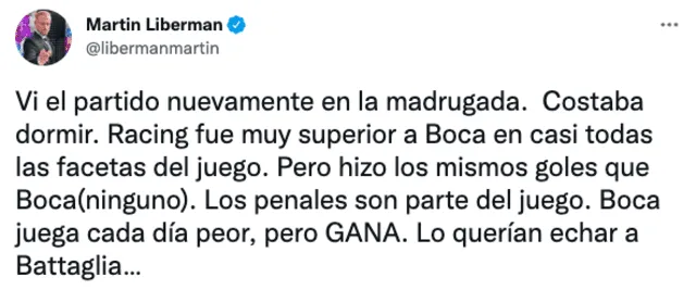 Martín Liberman sobre el partido de Boca Juniors. Foto: captura Twitter Martín Liberman