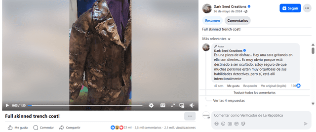 <em> Video original del traje de terror con rostros humanos. Foto: captura de pantalla</em> <em> Video original del traje de terror con rostros humanos. Foto: captura de pantalla</em>