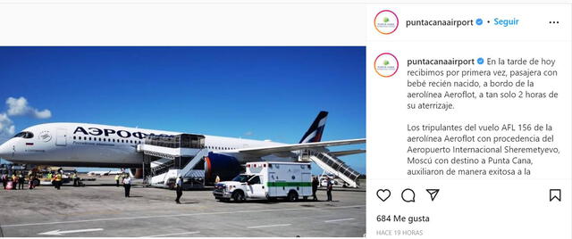 Aeropuerto informó que el pequeño ya fue trasladado a un centro médico de acuerdo a los protocolos. Foto: captura Instagram/puntacanaairport
