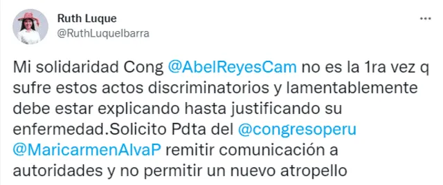 Congresistas de solidarizan con Abel Reyes. Foto: captura de Twitter