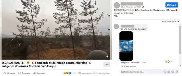 Publicación viral sobre bombardeos en Ucrania.