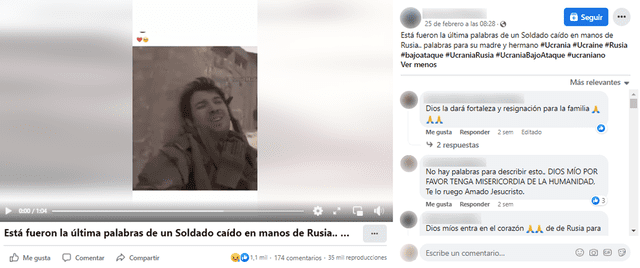 Publicación viral de falso video de guerra en Ucrania.