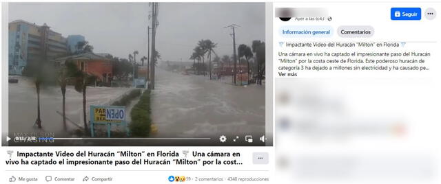  Desinformación sobre el huracán Milton. Foto: captura en Facebook.&nbsp;<br><br>    