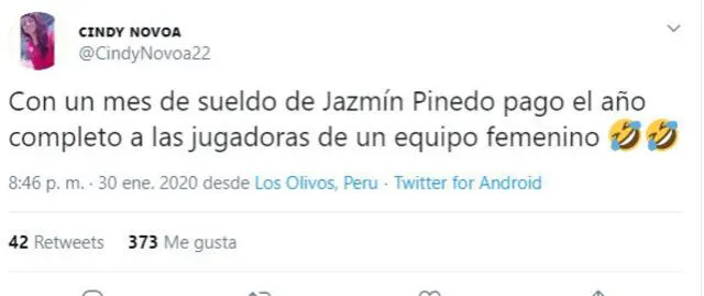 Cindy Novoa se sumó a los comentarios del jugoso sueldo de Jazmín Pinedo. Foto: Captura