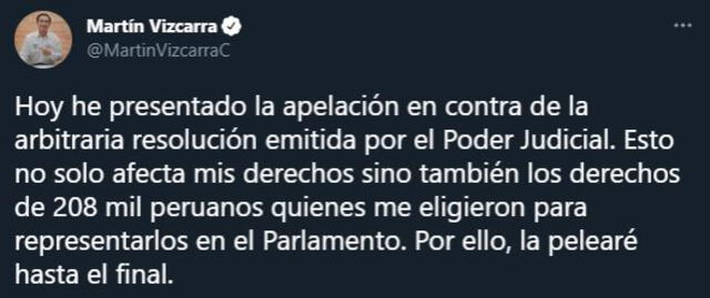 Tuit de Martín Vizcarra