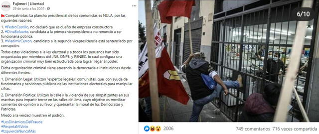 Usuario señala que plancha presidencial de Perú Libre es nula porque Castillo no declaró ser dueño de empresa. Foto: captura en Facebook.