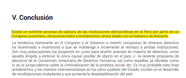 La República accedió al informe que emitió el organismo internacional con respecto al actuar del Congreso.   