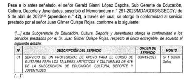 Conformidad avalada por el subgerente Gerald López Capcha. Foto: Contraloría   