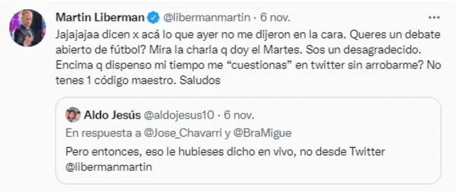 Martín Liberman comenta tras tuit de José Chávarry. Foto: Twitter Martín Liberman