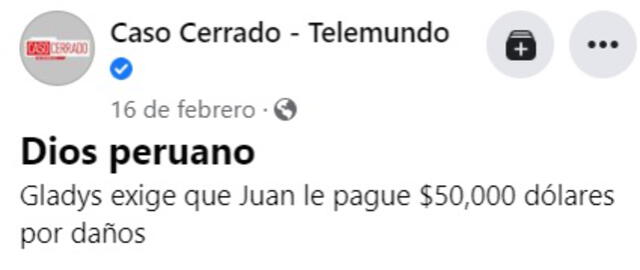 El programa Caso Cerrado enfatizó en su redes sociales el apodo 'Dios peruano' para el acusado de uno de sus programas. El programa Caso Cerrado enfatizó en su redes sociales el apodo 'Dios peruano' para el acusado de uno de sus programas.