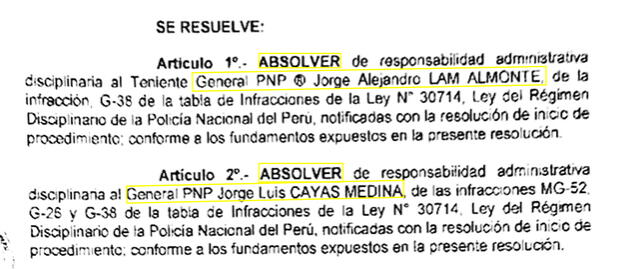 Resolución de la Inspectoría de la PNP. Foto: difusión